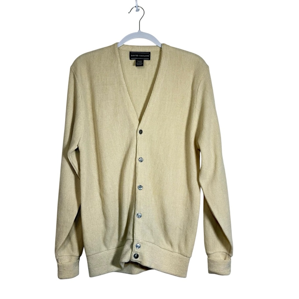 Vintage David Taylor Mens Grandpa Cardigan Cream Made in USA 100% Acrylic 90s MD
